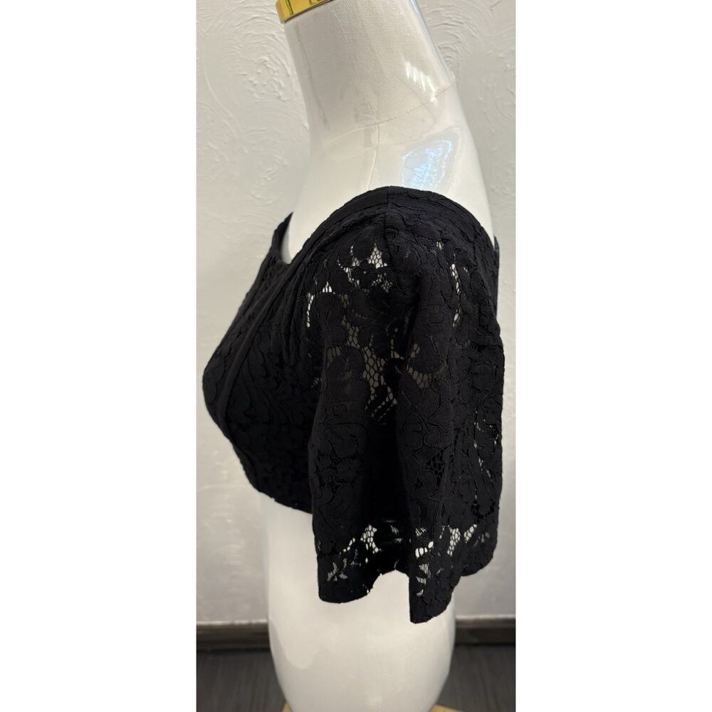 Zara Black Lace Structured Short Sleeve Lined Crop Top Size Medium Gothic - Picture 2 of 5